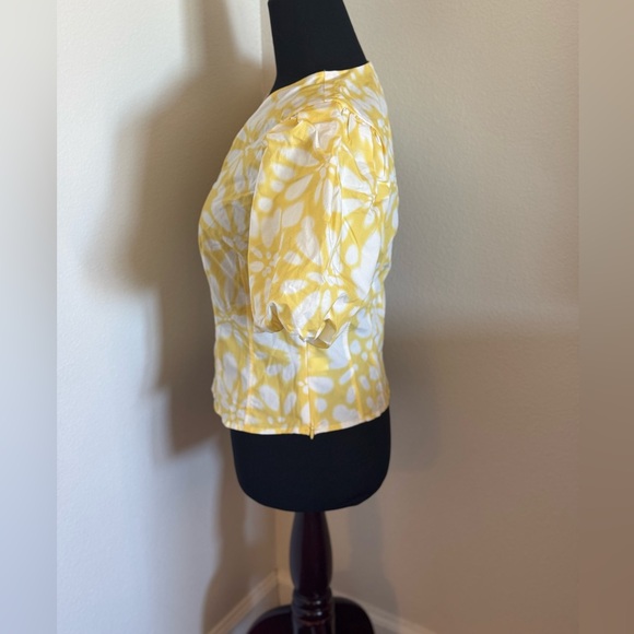 Banana Republic BUBBLE-SLEEVE SEAMED POPLIN TOP Blouse Puff Sleeve Yellow 4 $75 - Picture 3 of 9